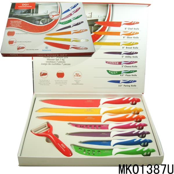 MK01387U 7Pcs Non-Stick Coating Kitchen Knife Set & Ceramic Peeler In Colour Box