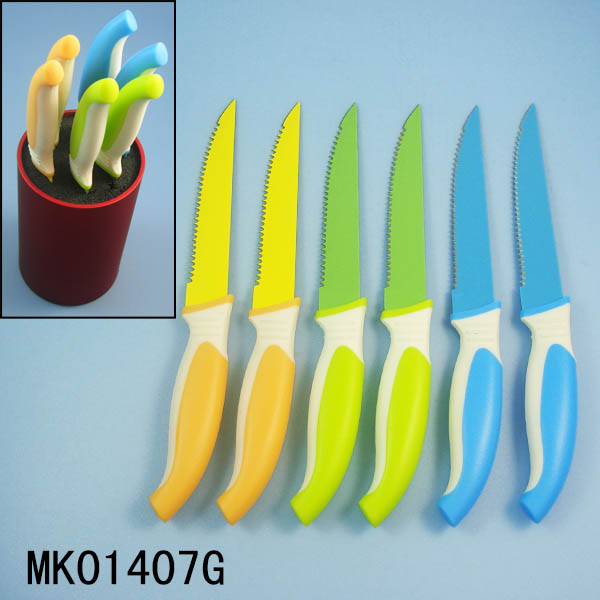 MK01407G Set Of 6 Steak Knife + Plastic Stand & Plastic Inner Core For All Kinds Knife