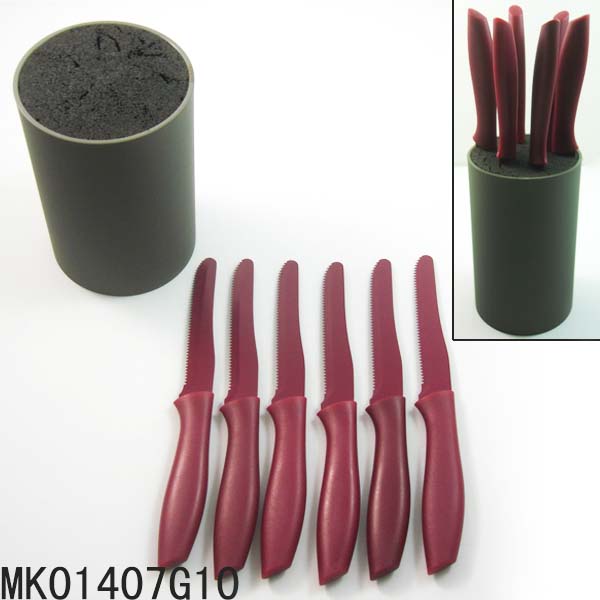 MK01407G10 Set Of 6 Non Stick Steak Knife+Plastic Stand & Plastic Inner Core For All Kinds Knife