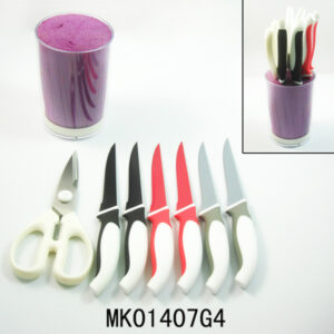 Set Of 6 Steak Knife+Plastic Stand&Kitchen Scissors&Plastic Inner Core For All Kinds Knife