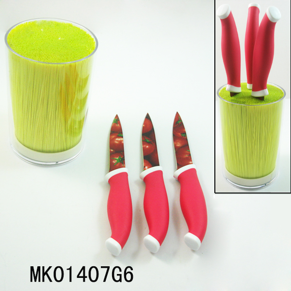 MK01407G6 Set Of 3 Steak Knife + Plastic Stand& Plastic Inner Core For All Kinds Knife
