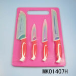 4Pcs Titanize Kitchen Knife & Plastic Blade Cover & Plastic Cutting Board