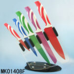 5Pcs Non Stick Coating Kitchen Knife Set With Blade Cover In Acrylic Stand
