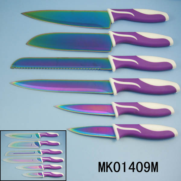 MK01409M 6Pcs Titanize Kitchen Knives And Plastic Cover