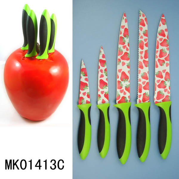 MK01413C 5Pcs Kitchen Knife Set Non Stick Coating With Resin Cutter Holder