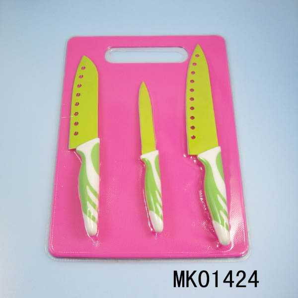 3Pcs Non-Stick Coating Knives And Plastic Cutting Board