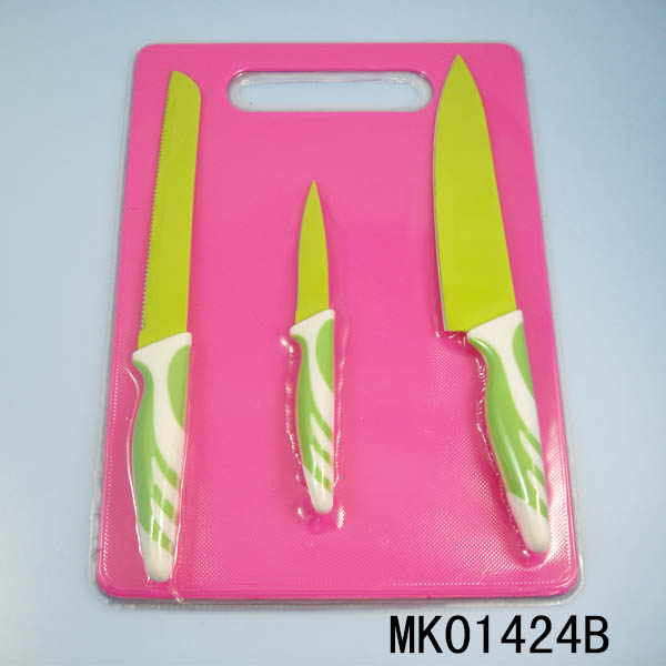3Pcs Non-Stick Coating Knives And Plastic Cutting Board
