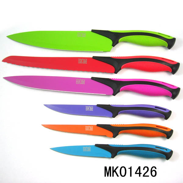 MK01426 5Pcs Non-Stick Coating Knives With Rubber Handle
