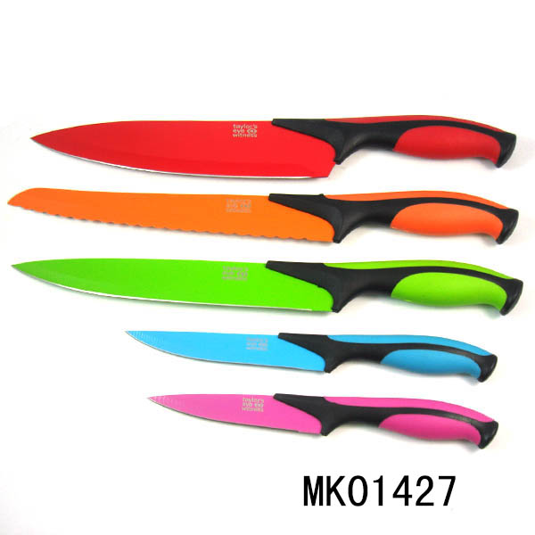 MK01427 5Pcs Non-Stick Coating Knives With Rubber Handle