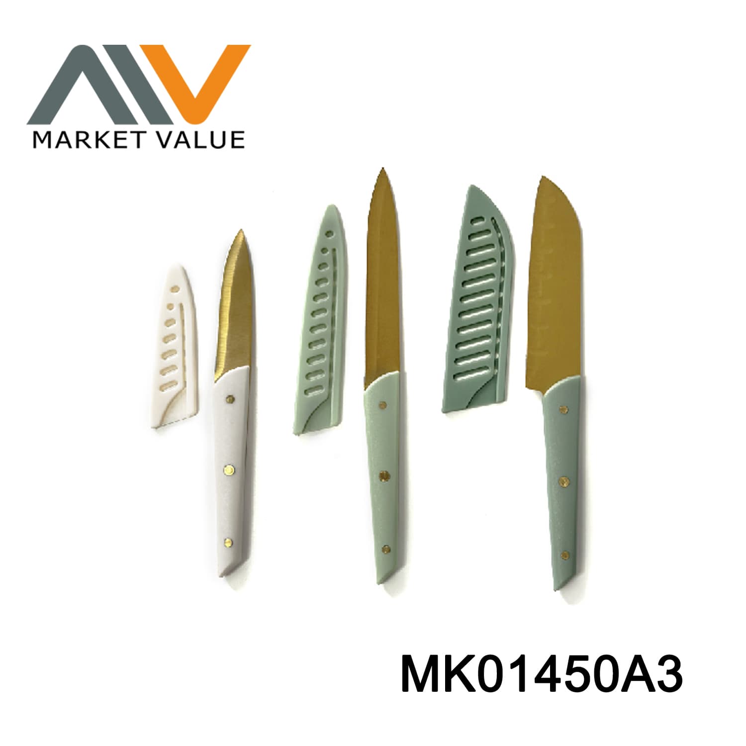 MK01450A3 3Pcs Golden Knife Set Hamber Blister Satin Finish