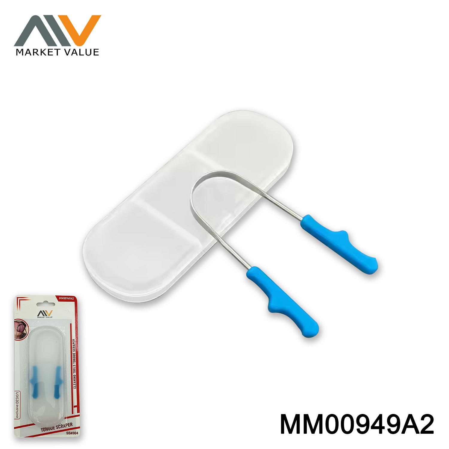 MM00949A2 304 SS Tongue SCRAPER PLASTIC HANDLE IN PP BOX