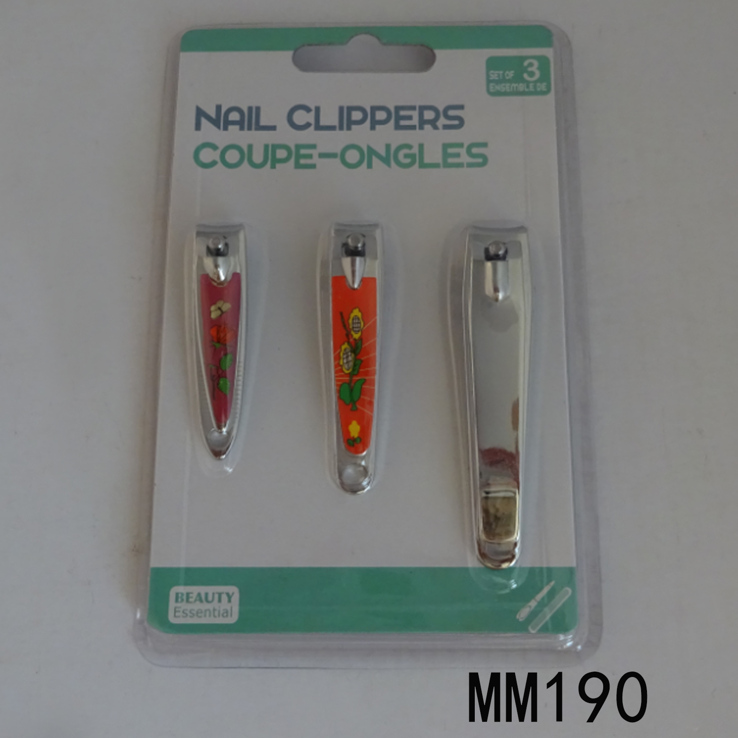 MM190 3Pc Nail Clipper D/B With Plastic Sticker