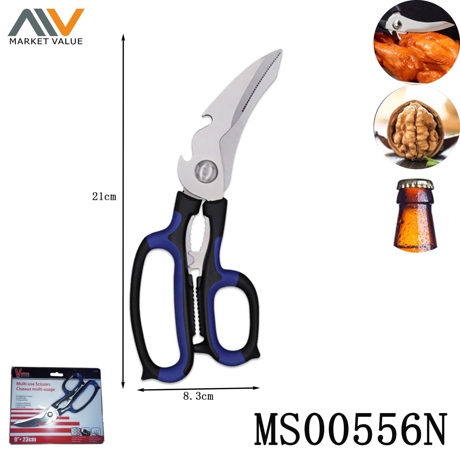 MS00556N 9" S.S Multi-Use Scissors With Pp+Tpr Handle