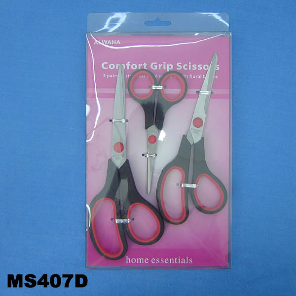 MS407D 3Pcs Scissors Soft Grip In Pvc Box
