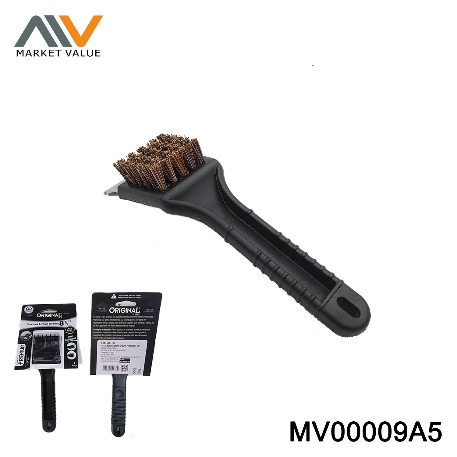 MV00009A5 8.5"BRUSH WITH PLASTIC HANDLE(BROSSE POUR GRILLE)