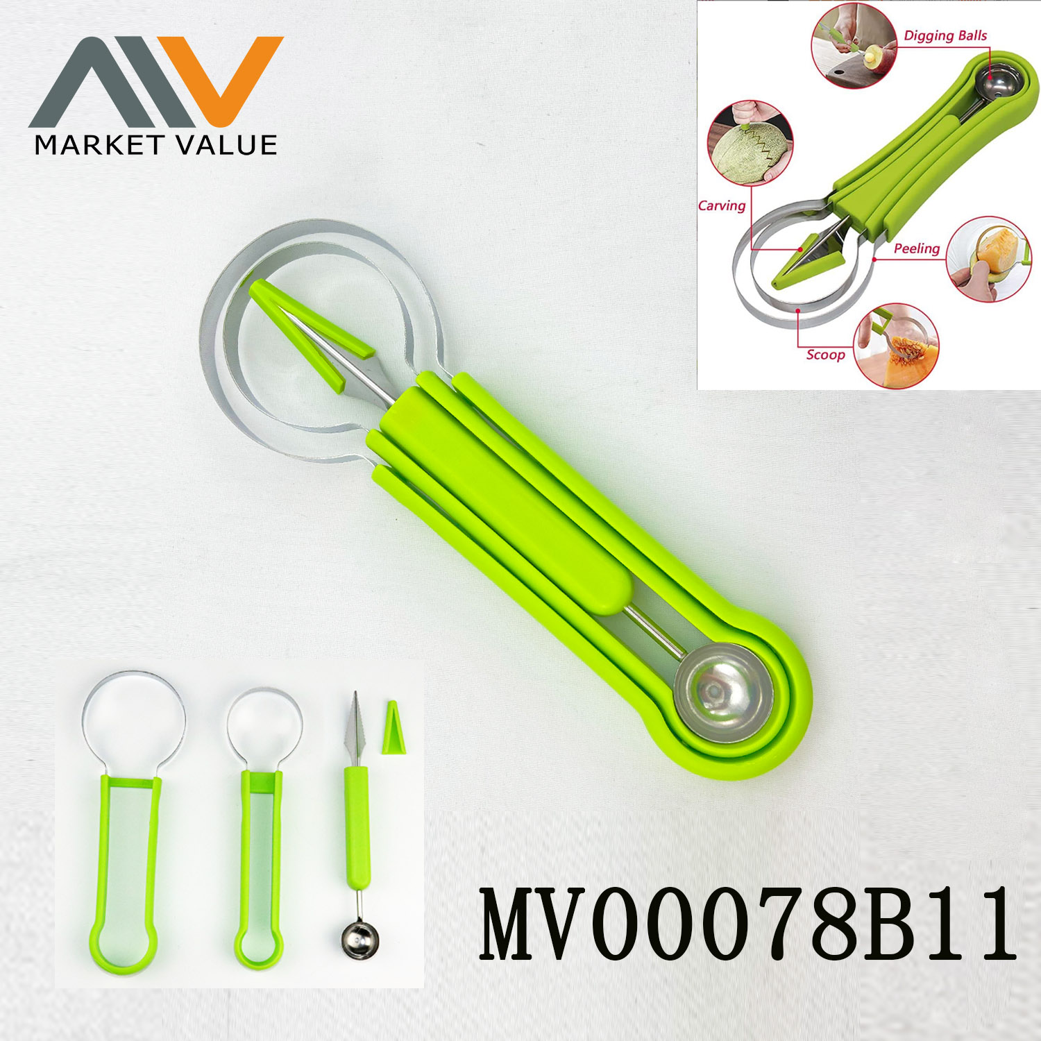 MV00078B11 Ss Fruit Scoop 3 Piece Set