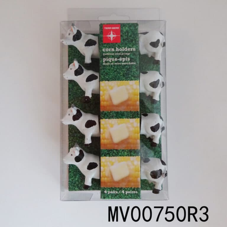 8Pcs Corn Fork Set W/Cow Shaped Resin Handle In Pvc Box