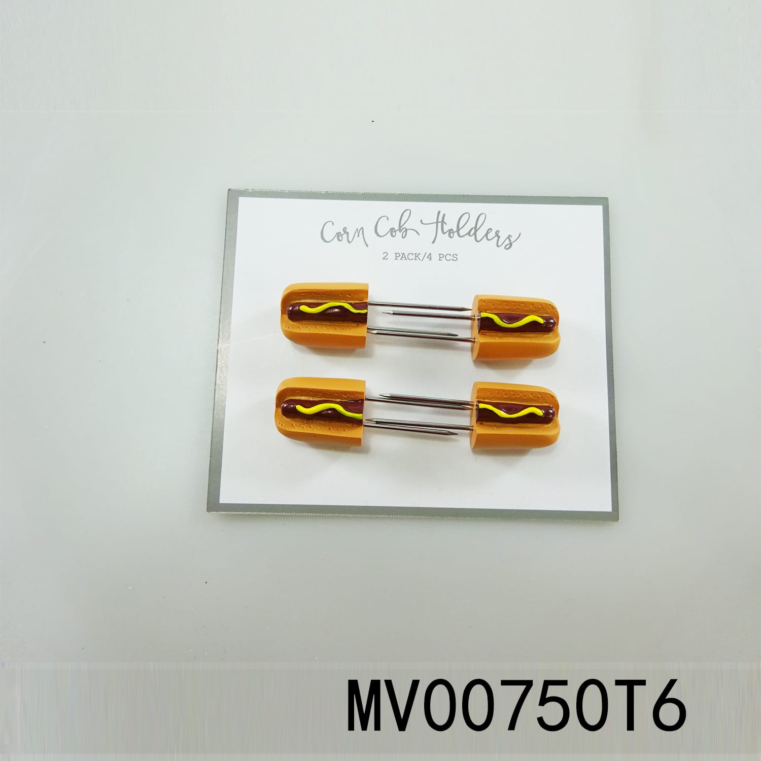 MV00750T6 Sets Of 4Pcs Corn Holder With Hot Dog Resin Handle
