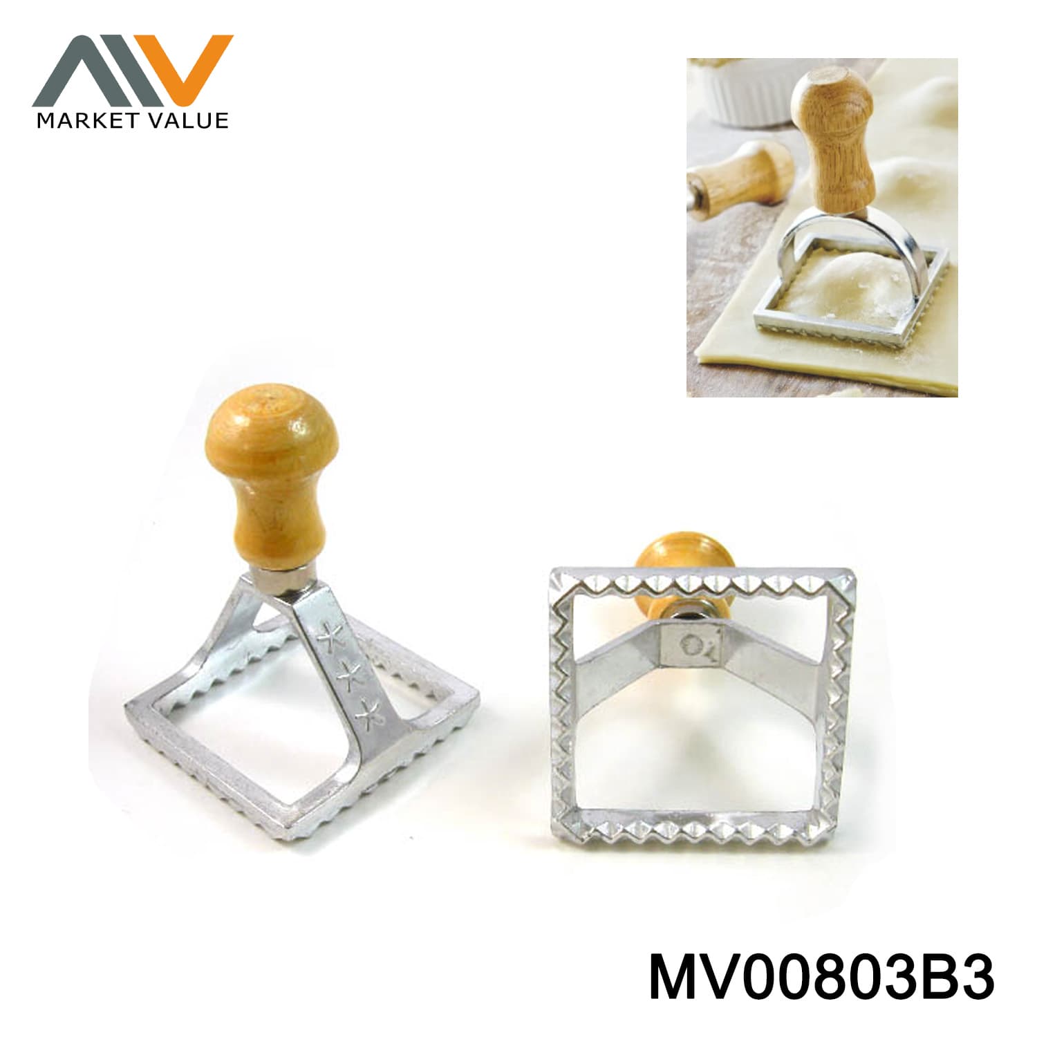 MV00803B3 7Cm Cast Aluminum Dumpling Mould Wooden Handle