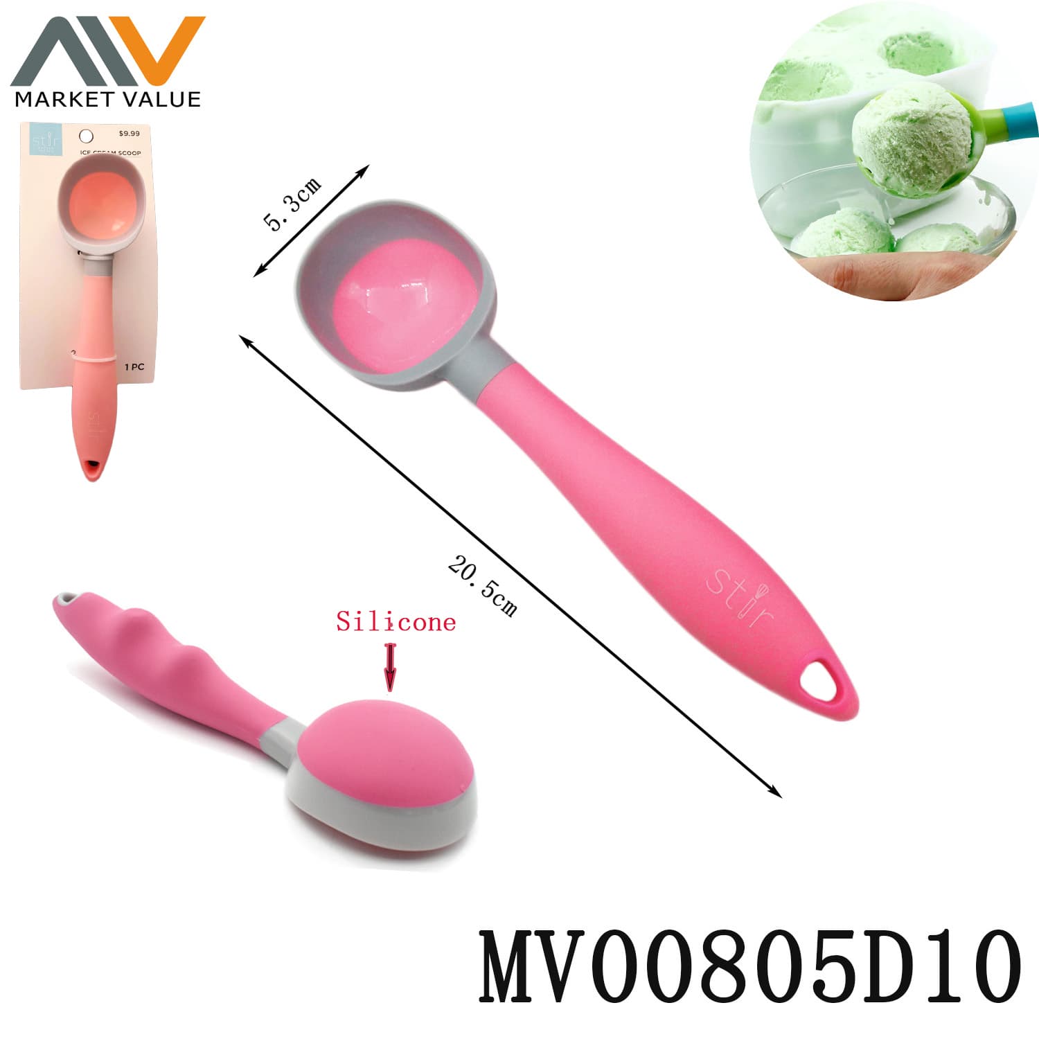 MV00805D10 Silicone & Nylon Ice Cream Scoop With Tpr Handle