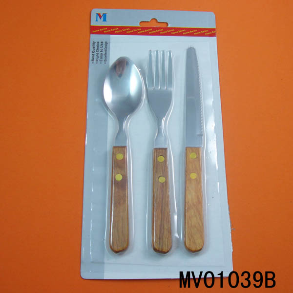 MV01039B 3Pcs Cutlery W/Wood Handle