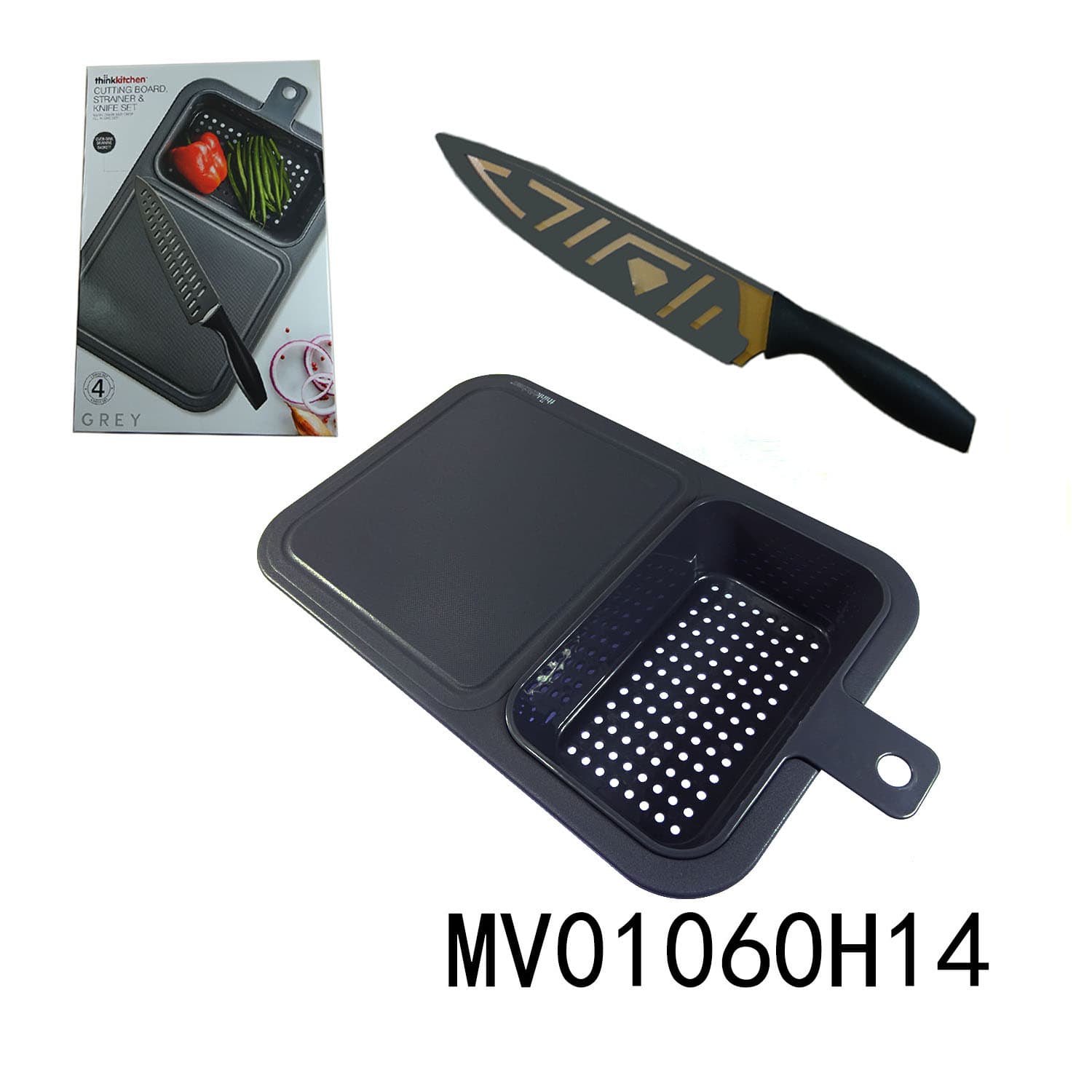 MV01060H14 Cutting Board Strainer & Knife Set