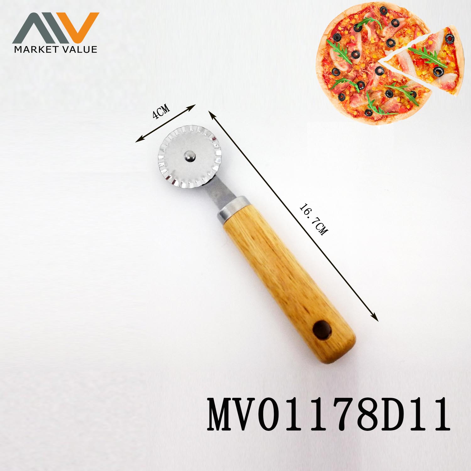 MV01178D11 Pizza Cutter With Wooden Handle