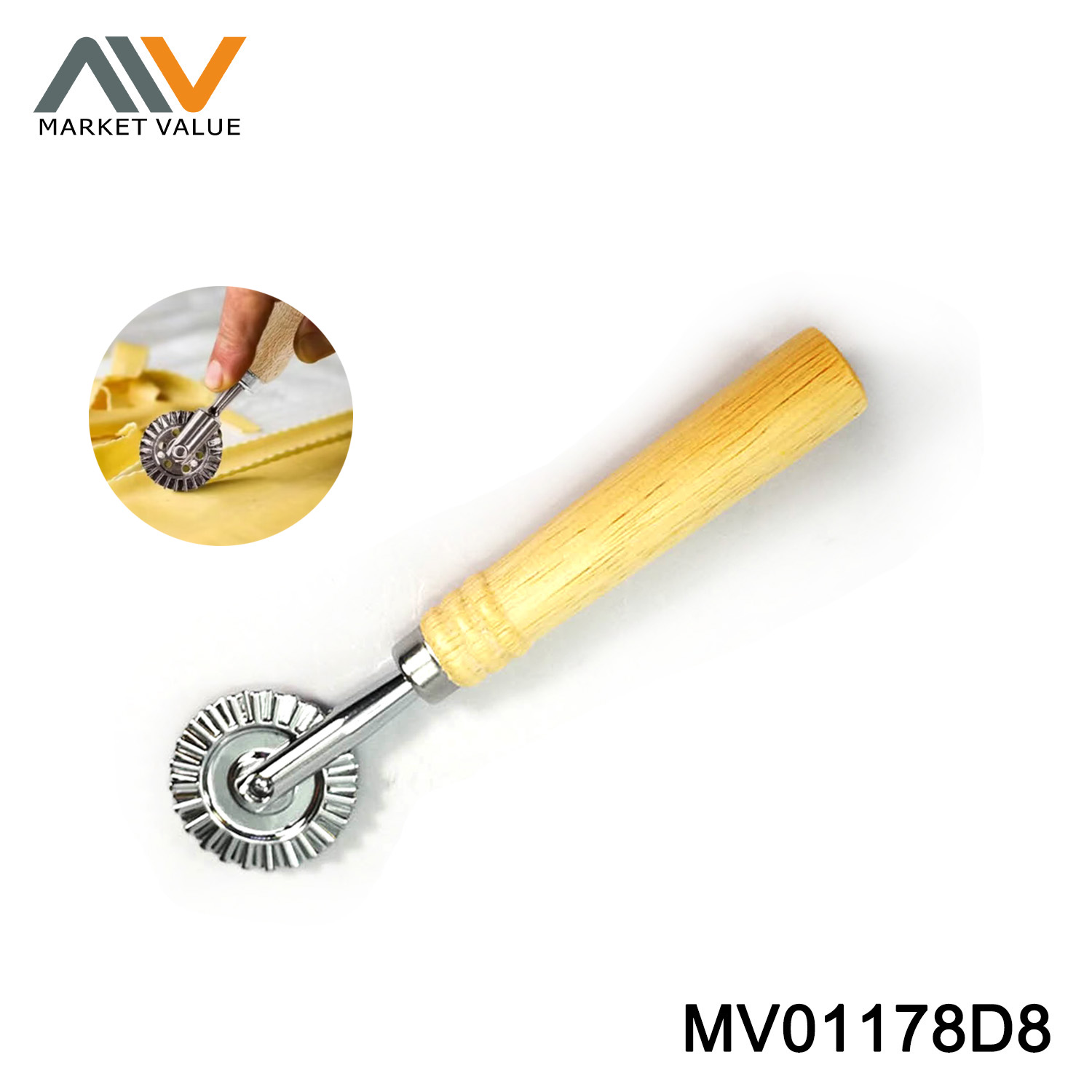 MV01178D8 Pizza Cutter Zinc & Alloy With Oak Handle