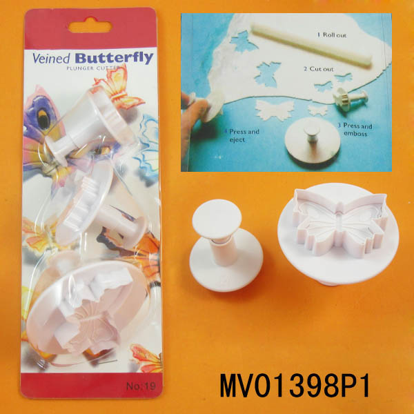 MV01398P1 3Pcs Plastic Cookie Mould/Butterfly Cutter