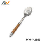Ss Kitchen Tool Slotted Spoon Wooden Looking Handle Tag