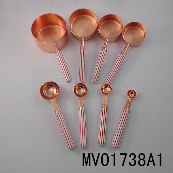 MV01738A1 8Pcs S/S Measuring Cup & Spoon Set Rose Gloden Finish
