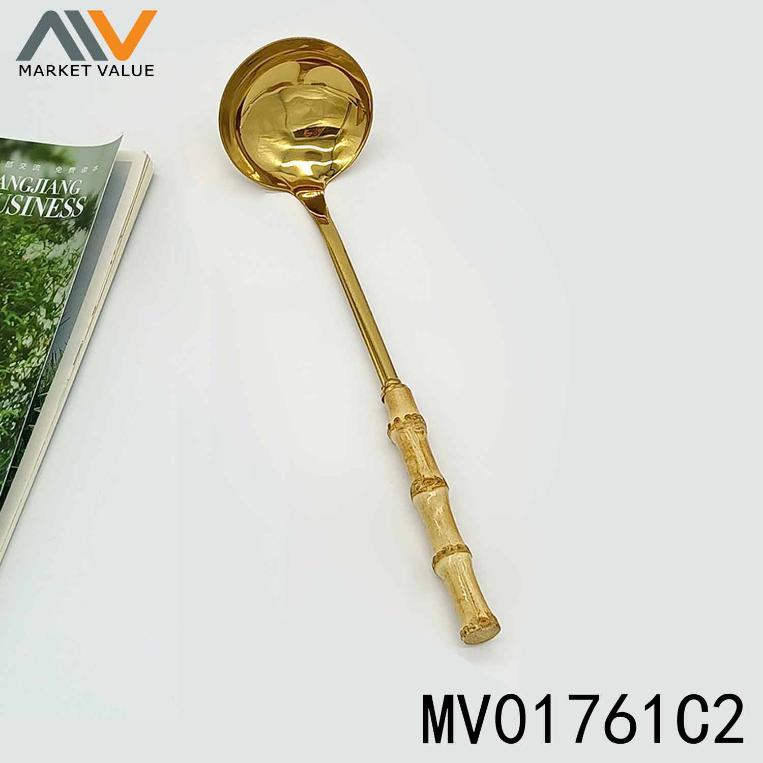 MV01761C2 304 S/S Kitchen Ladle Soup Spoon With Bamboo Handle