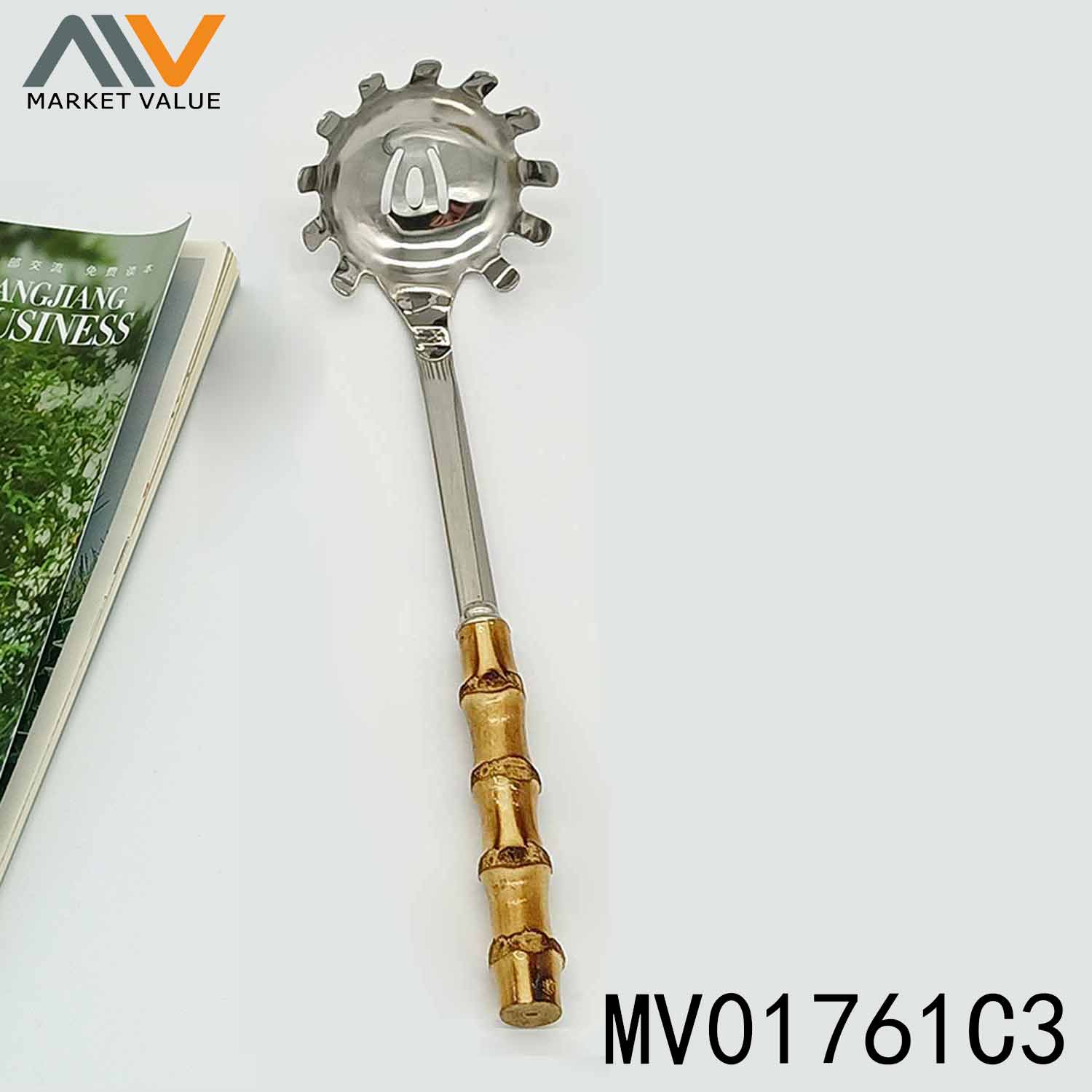 MV01761C3 S/S Pasta Server With Bamboo Handle