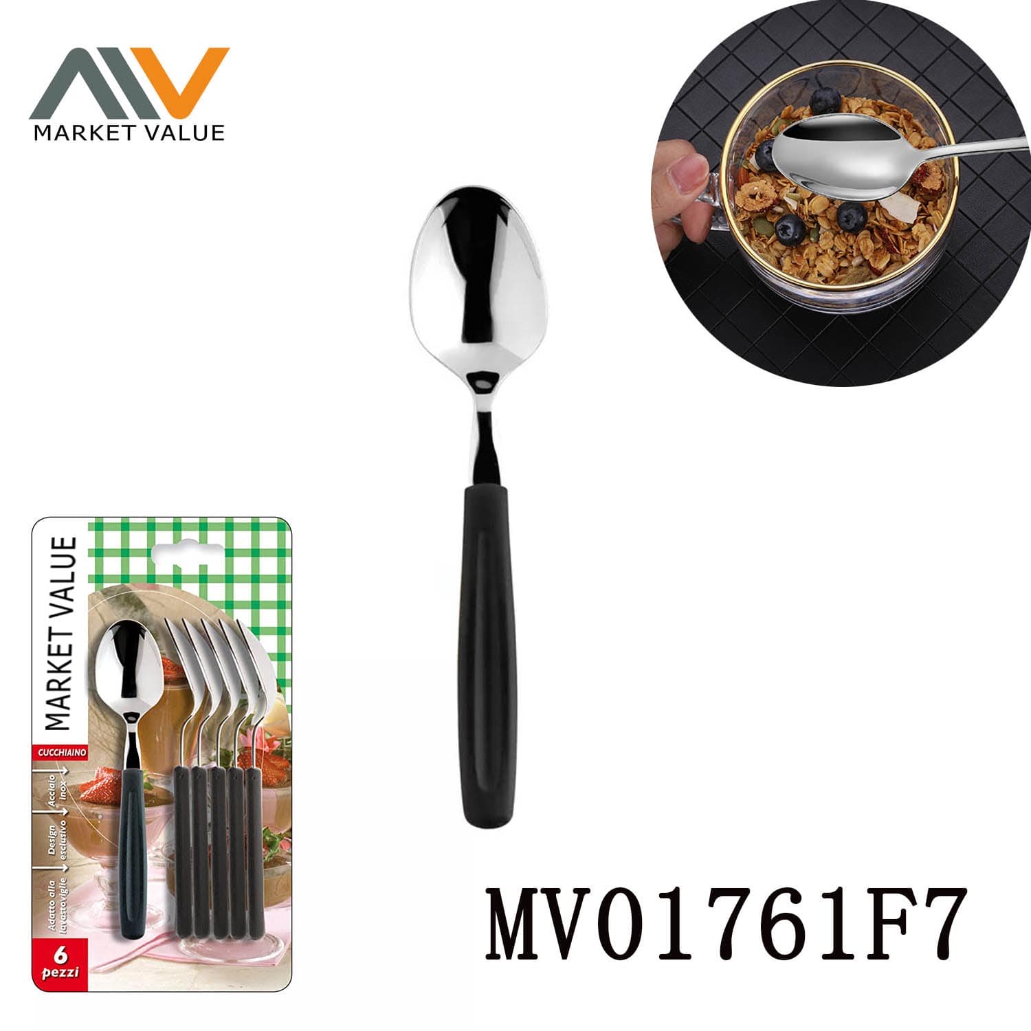 MV01761F7 Set Of 6 Pcs Stainless Steel Tea Spoon With Pp Handle