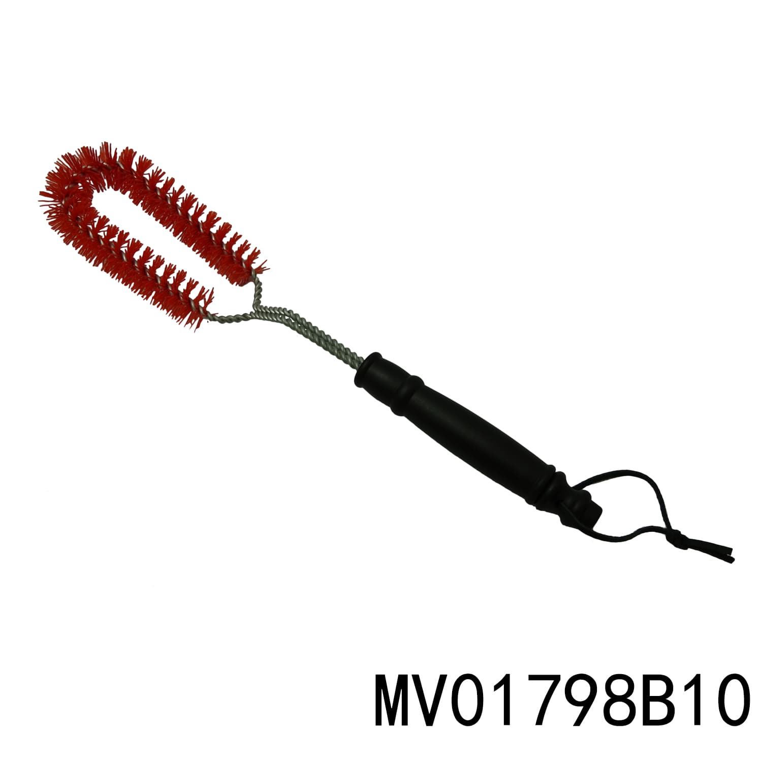 MV01798B10 Bbq Grill Nylon Brush W/Pp Handle & Leather Hanging