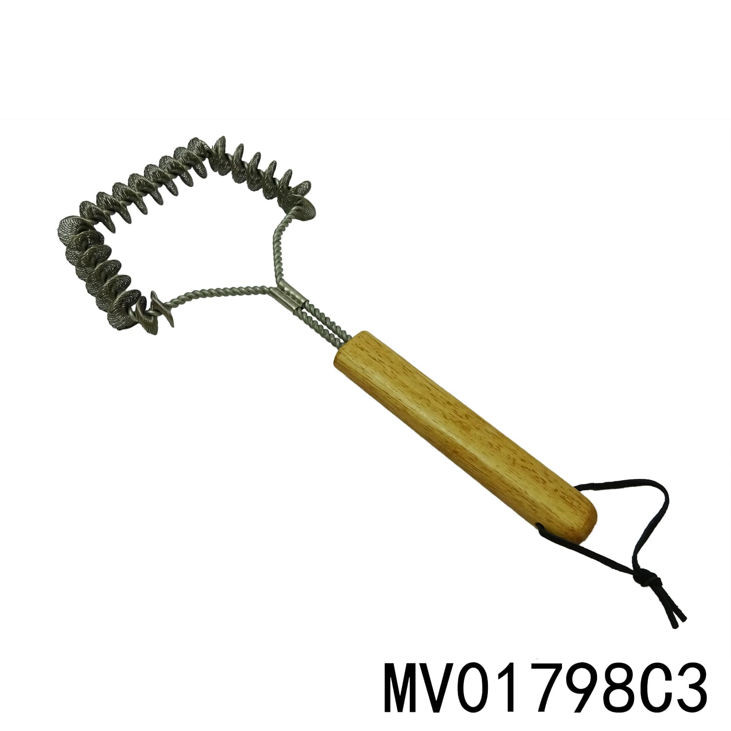 MV01798C3 12" Spirals Steel Wire Oak Handle Clean Grill Brush