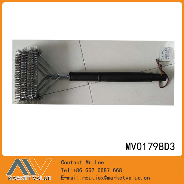 MV01798D3 17"Black Handle Bbq Metal Brush With 3 Layer
