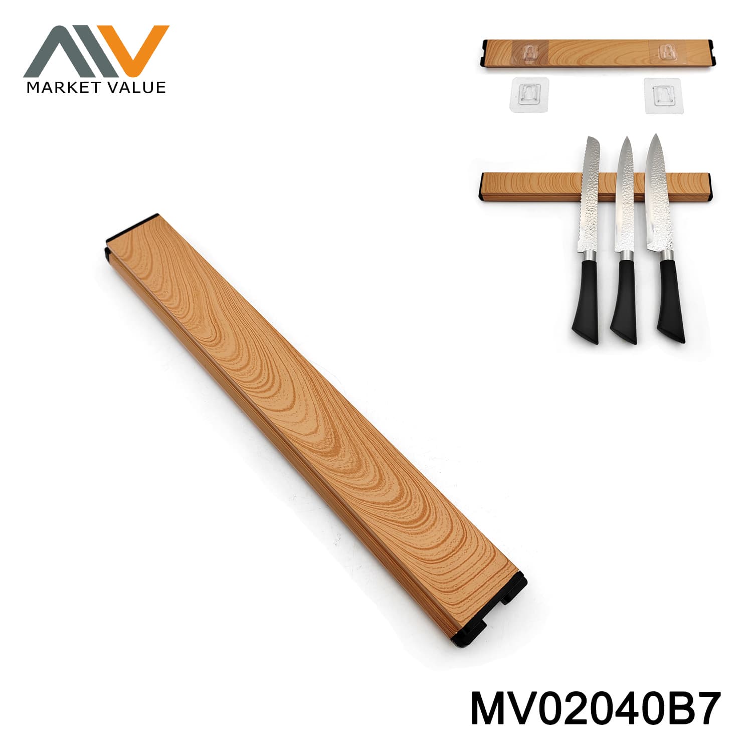MV02040B7 Aluminium Magnet Knife Holder With Coated Wooden Look Db