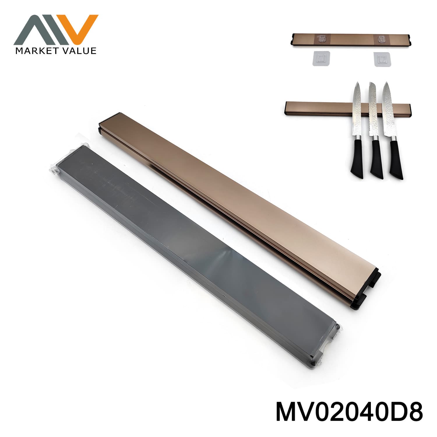 MV02040D8 Aluminium Magnet Knife Holder Golden Colour Db