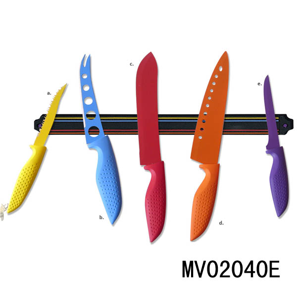 MV02040E Set Of 5 Colored Knives +1 Magnet Bar In Box