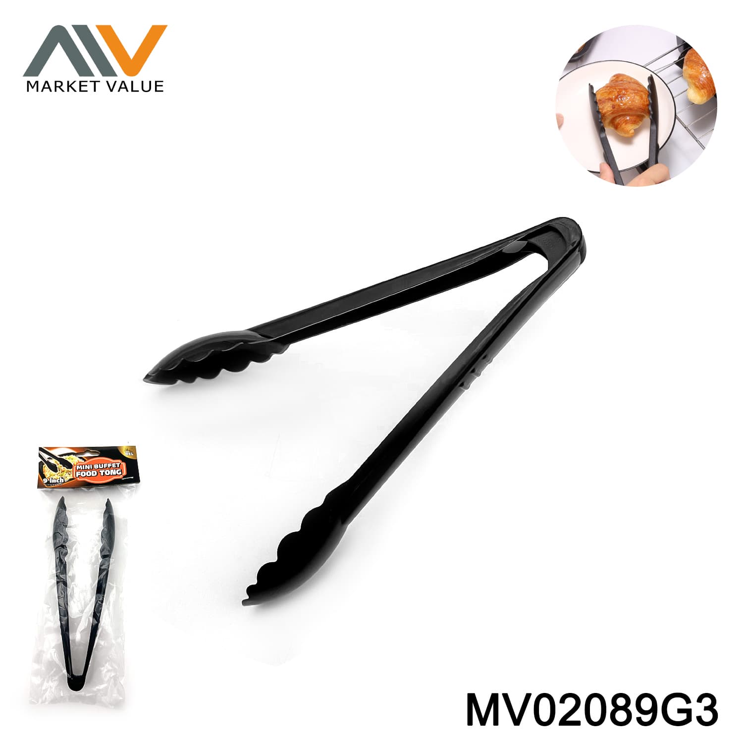 MV02089G3 9 Inch Pp Food Tong