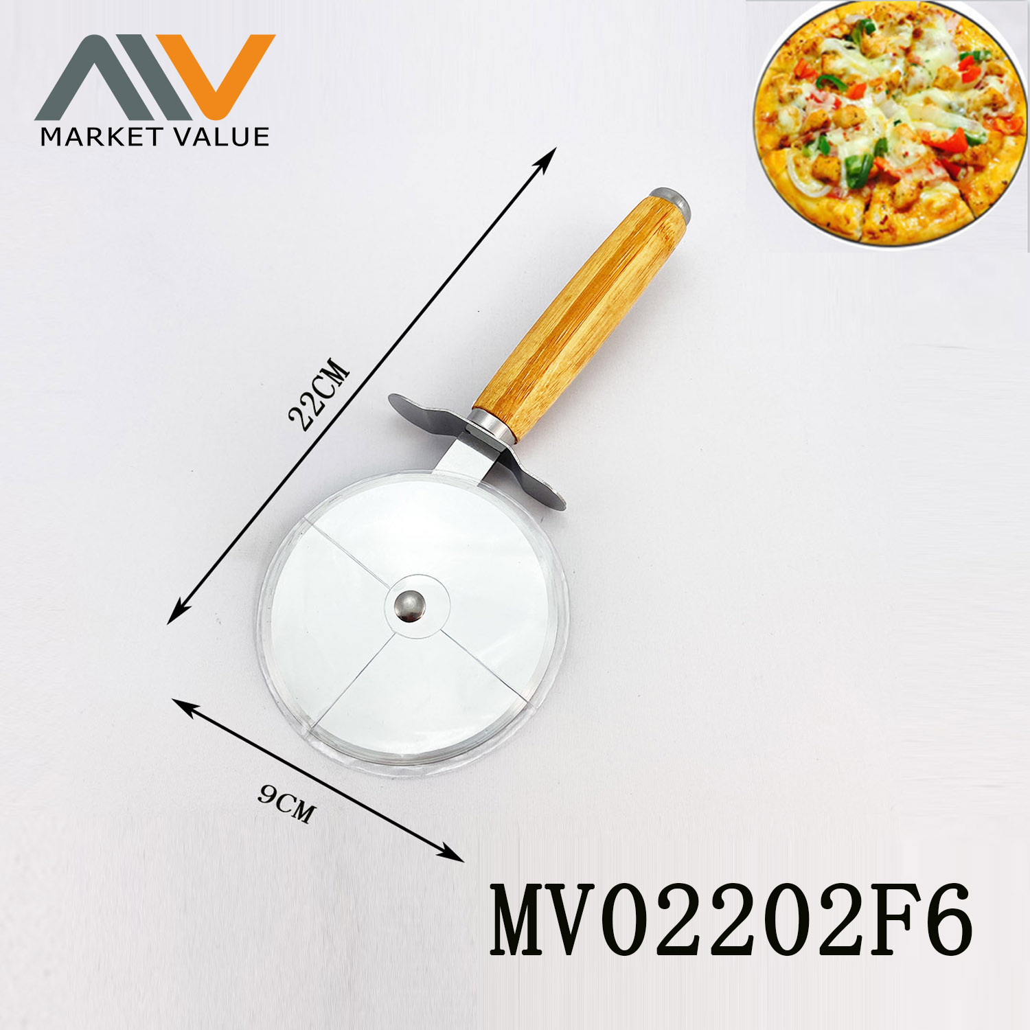 MV02202F6 S.S Pizza Cutter With Bamboo Handle