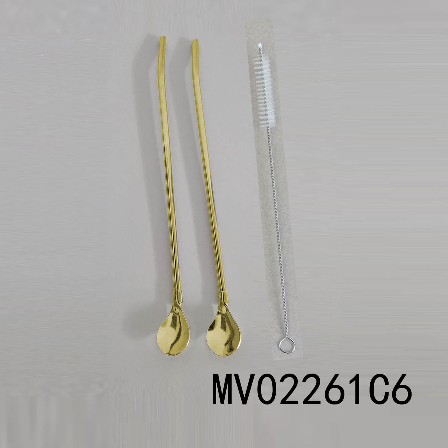 MV02261C6 2Pcs Gold-Plated Straw Spoon With Cleaning Brush
