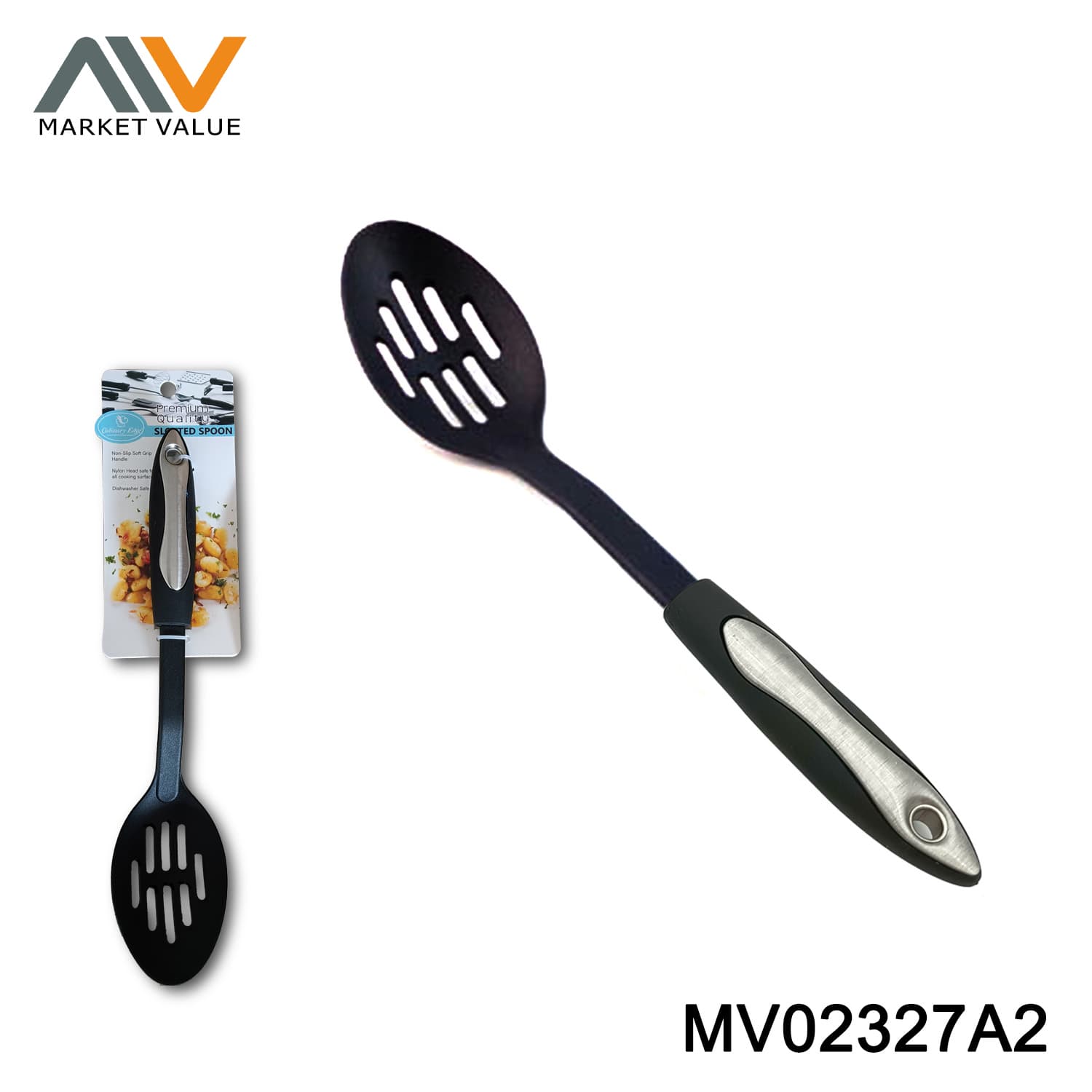 MV02327A2 Nylon Slotted Spoon With Rubber And Plastic Handle
