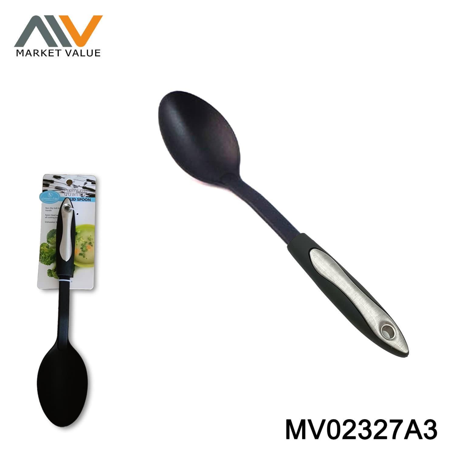 MV02327A3 Nylon Solid Spoon With Rubber And Plastic Handle