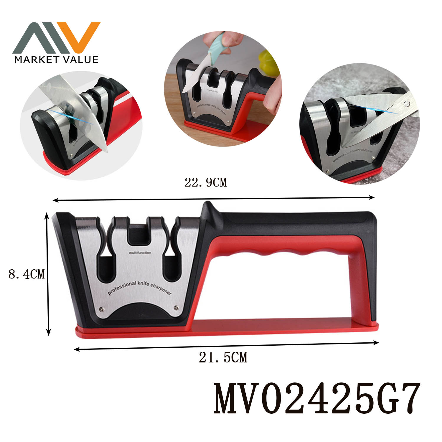 MV02425G7 3 In 1 Knife & Scissors Sharpener
