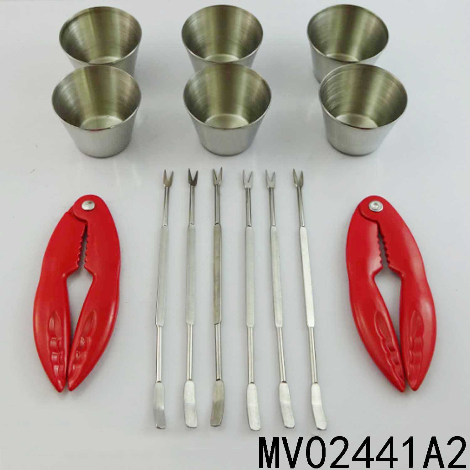 MV02441A2 14Pcs Crab Plier+6Pcs Forks+6Pcs S/S Cup In Box