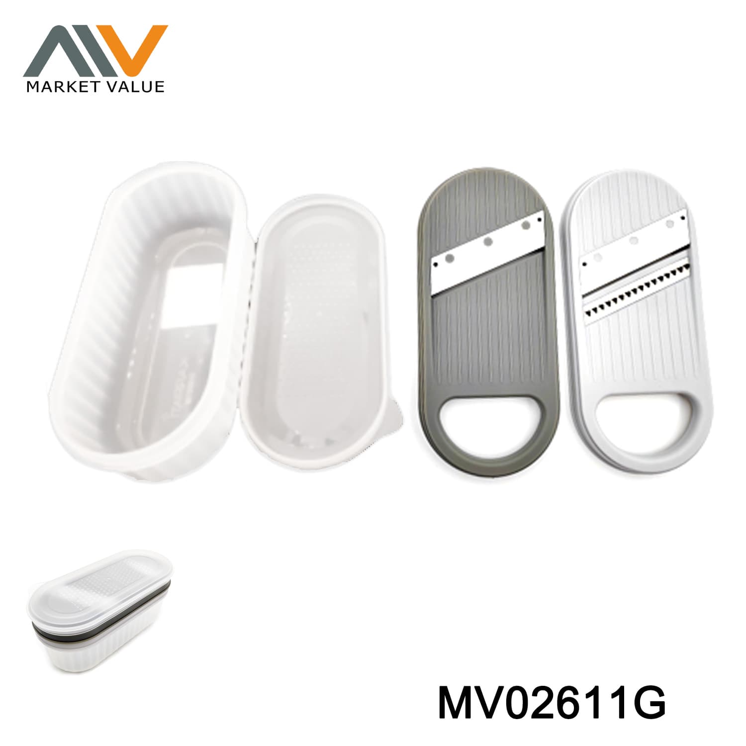 MV02611G 4Function Utiliti S/S Grater With Stroage Whell Card