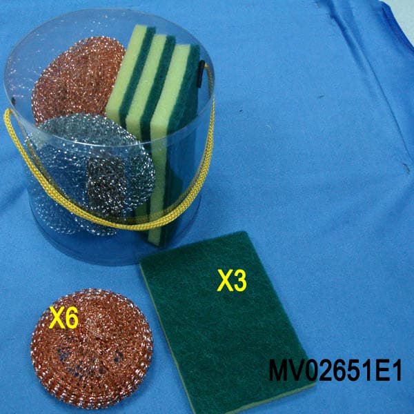 MV02651E1 6Pcs S/S Scourer + 3Pcs Cleaning Pad Pvc Box