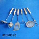 6Pcs Chrome Plate Kitchen Tool Wooden Handle